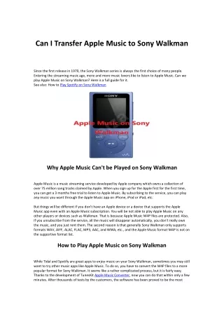 Can I Transfer Apple Music to Sony Walkman