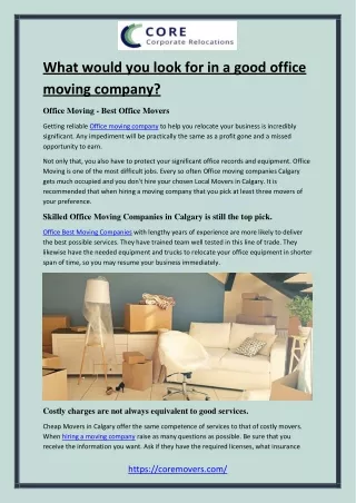 What would you look for in a good office moving company