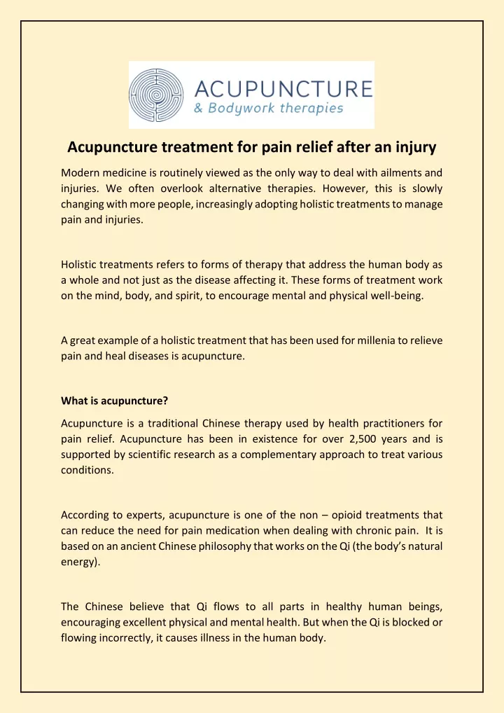 acupuncture treatment for pain relief after