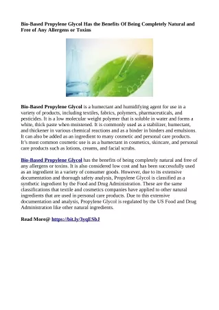 bio based propylene glycol has the benefits