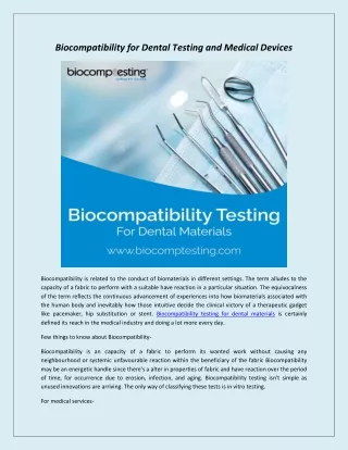 biocompatibility for dental testing and medical