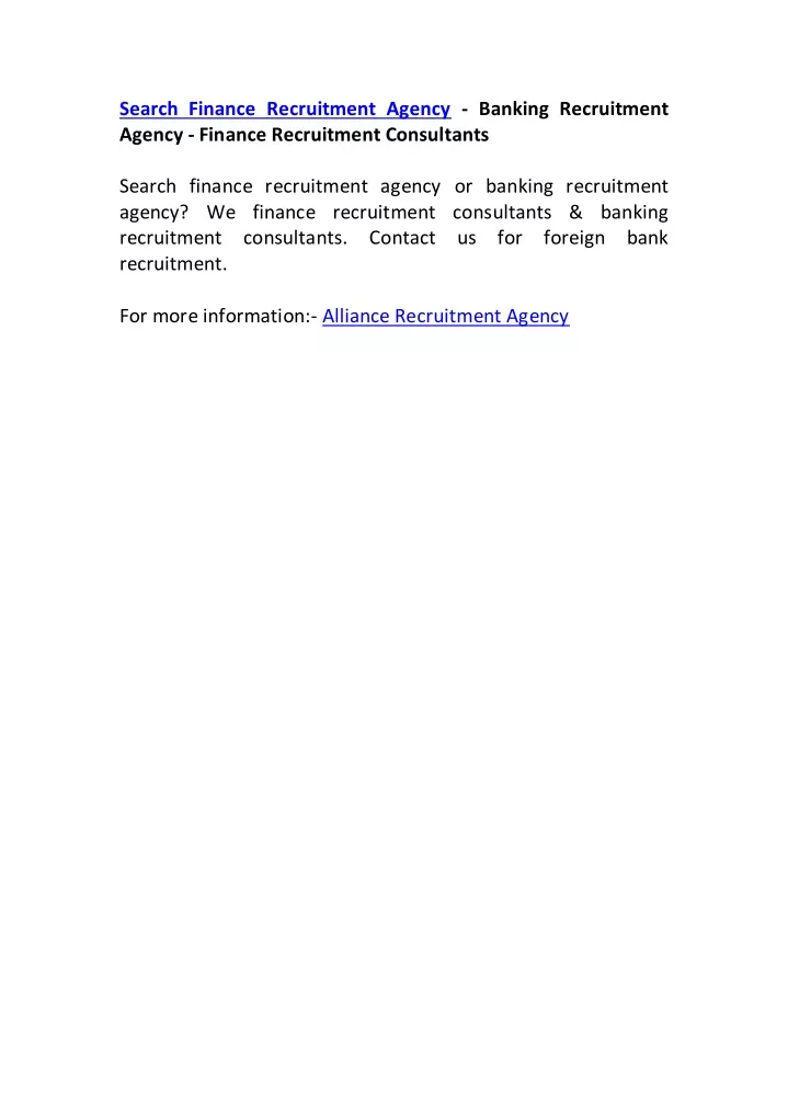 search finance recruitment agency banking