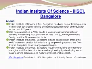 Indian Institute Of Science - [IISC], Bangalore