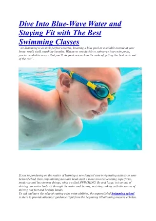 Dive Into Blue-Wave Water And Staying Fit With The Best Swimming Classes