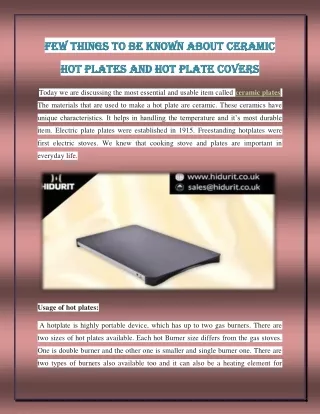Few things to be known about Ceramic Hot Plates and Hot Plate Covers