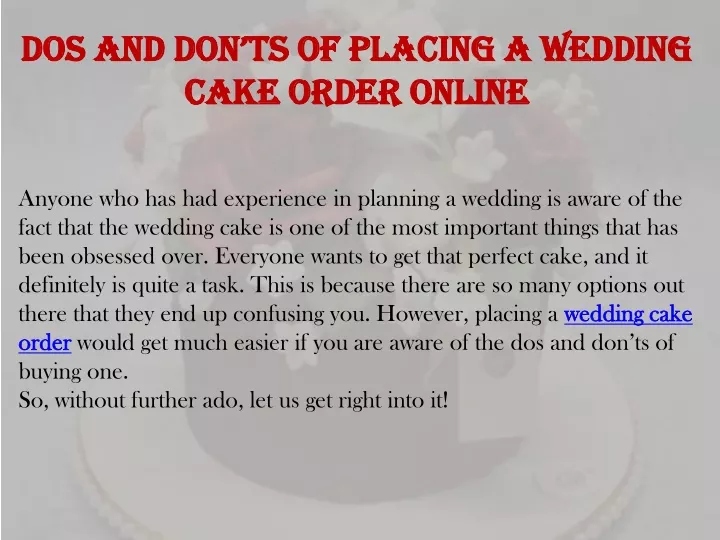 dos and don ts of placing a wedding cake order