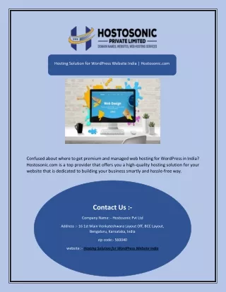 Hosting Solution for WordPress Website India | Hostosonic.com