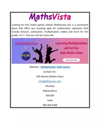 Multiplication Table Games | Mathsvista.com