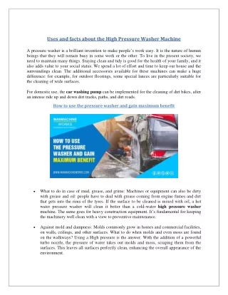 uses and facts about the high pressure washer