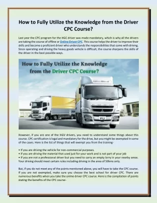 How to Fully Utilize the Knowledge from the Driver CPC Course?