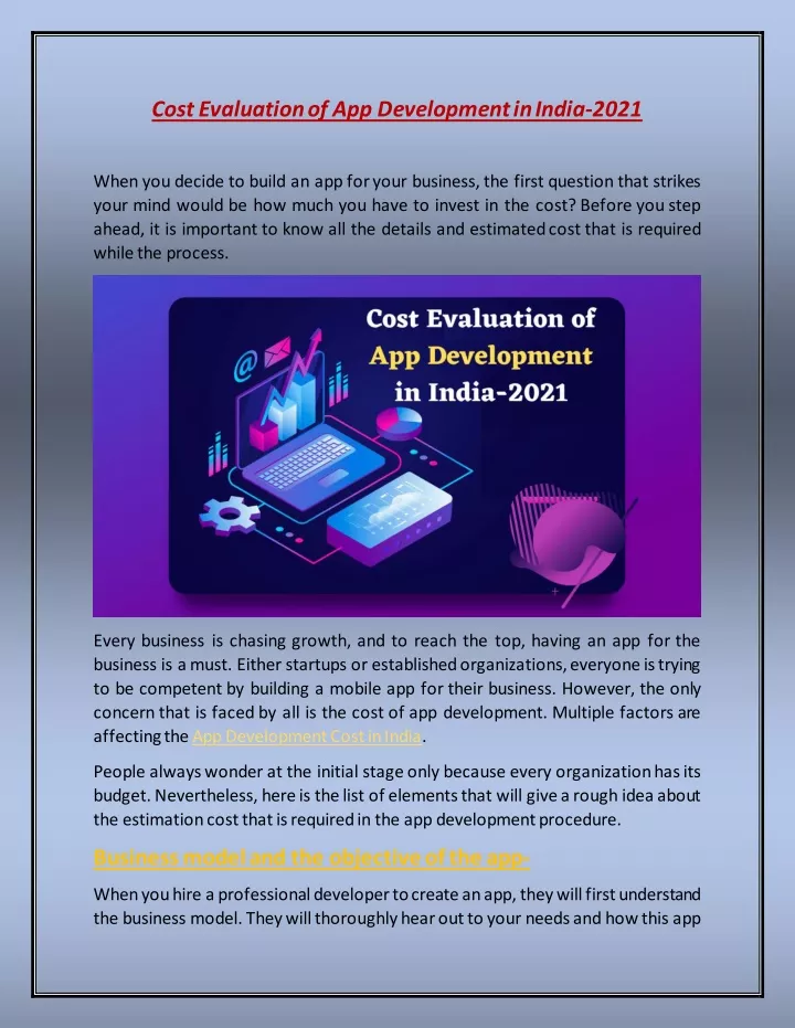 cost evaluation of app development in india 2021