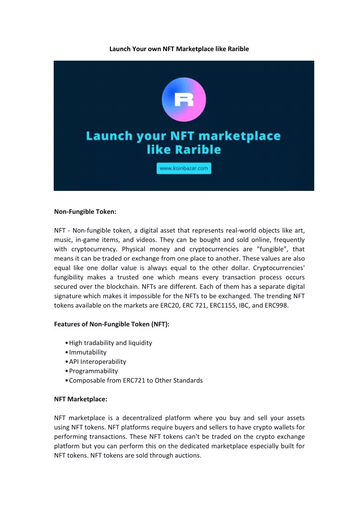 launch your own nft marketplace like rarible