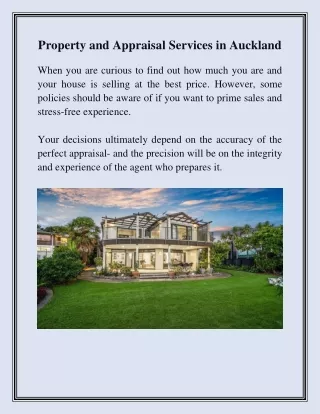 property and appraisal services in auckland when