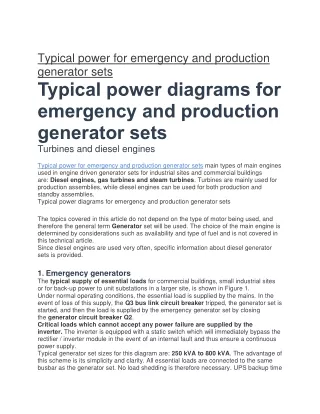 Typical power diagrams for emergency and production generator sets-converted