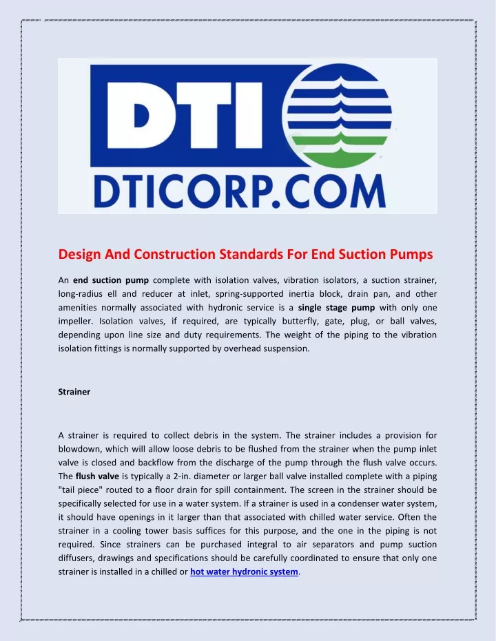 design and construction standards for end suction