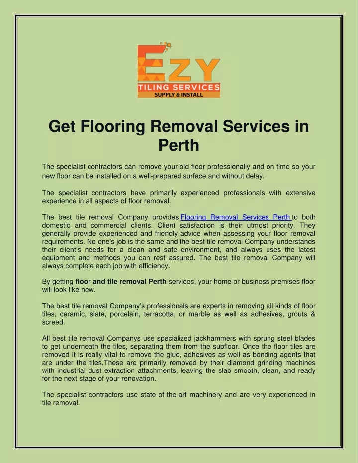 get flooring removal services in perth