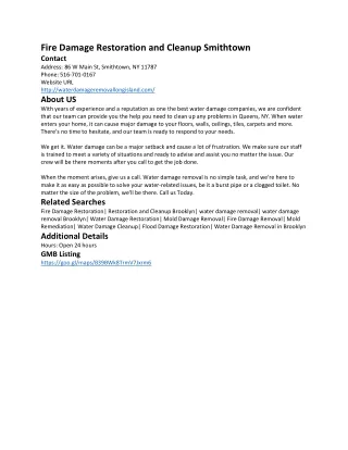 Fire Damage Restoration and Cleanup Smithtown