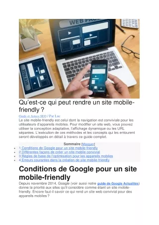 qu est ce qui peut rendre un site mobile friendly