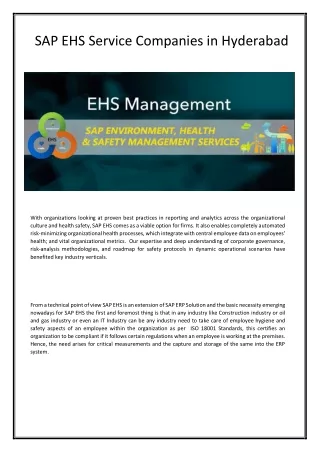 sap ehs service companies in hyderabad
