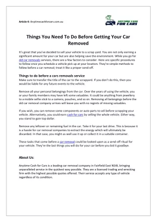 Things You Need To Do Before Getting Your Car Removed