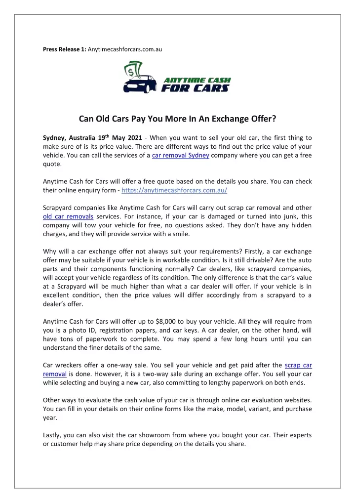 press release 1 anytimecashforcars com au