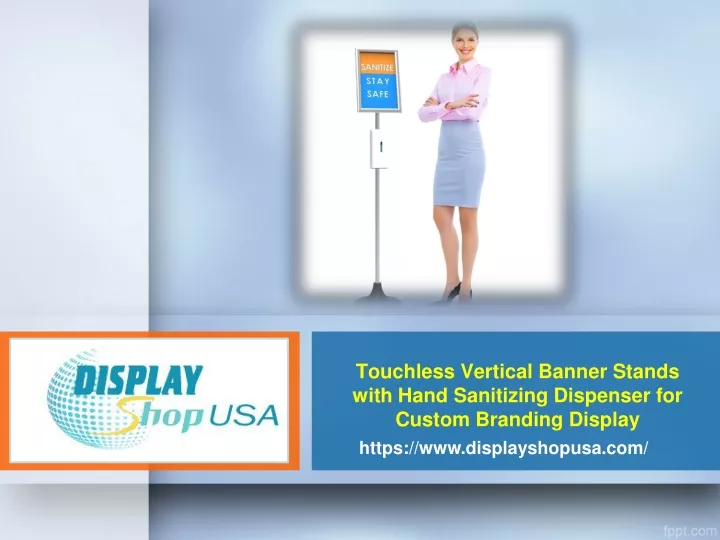 touchless vertical banner stands with hand sanitizing dispenser for custom branding display