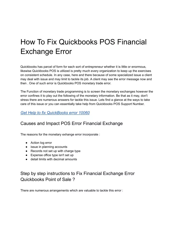 how to fix quickbooks pos financial exchange error