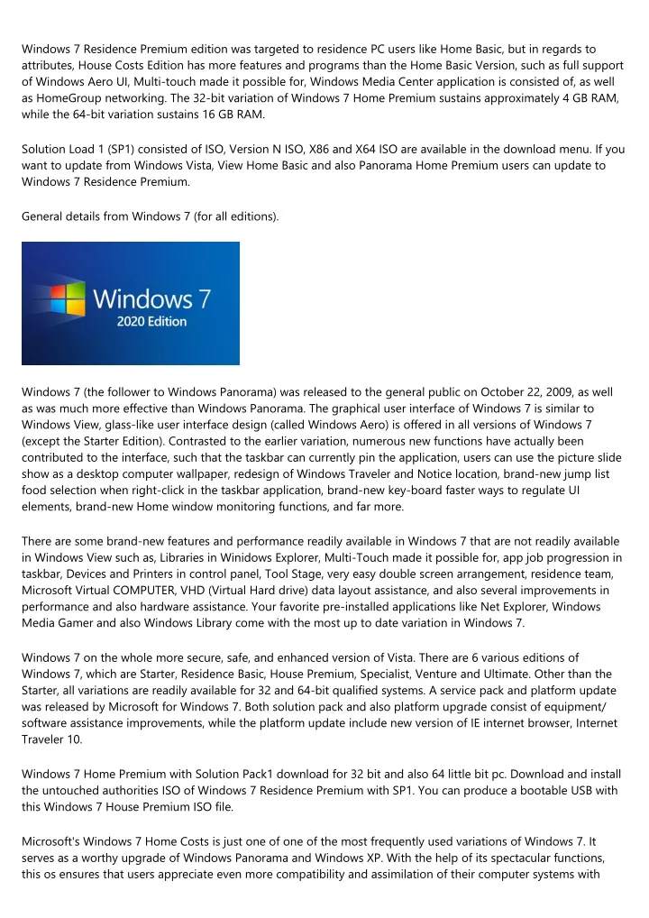 windows 7 residence premium edition was targeted