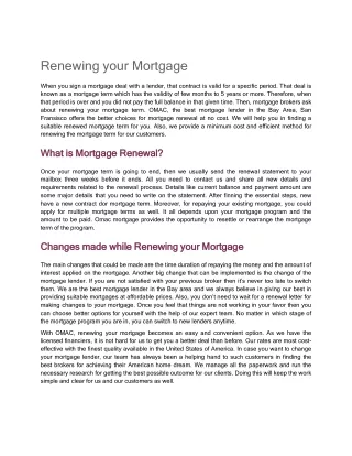 Renewing your mortgage | Omac Mortgages