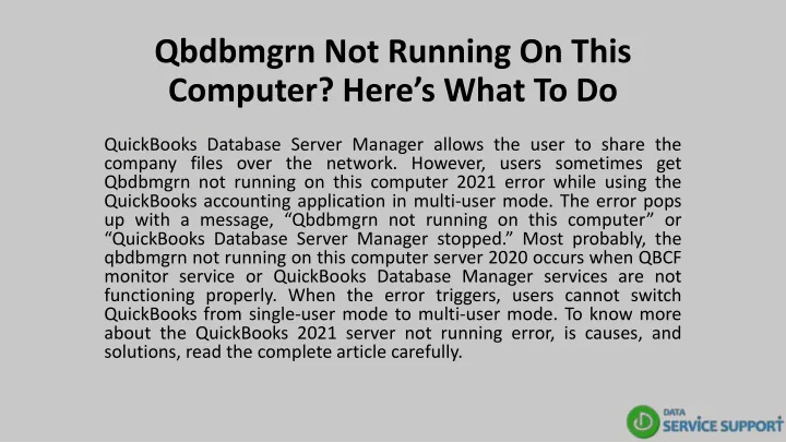 qbdbmgrn not running on this computer here s what to do