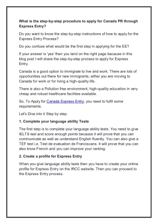 What is the step by step procedure to apply for Canada PR through Express Entry