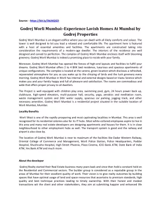 Godrej Worli Mumbai:-Experience Lavish Homes At Mumbai by Godrej Properties