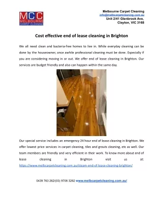 Cost effective end of lease cleaning in Brighton