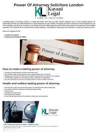 Power Of Attorney Solicitors London