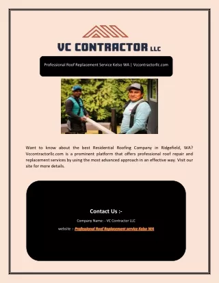 Professional Roof Replacement Service Kelso WA | Vccontractorllc.com