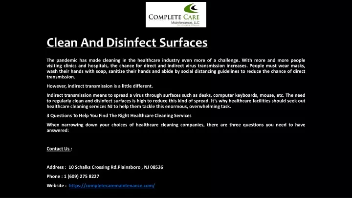clean and disinfect surfaces