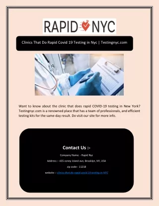 Clinics That Do Rapid Covid 19 Testing in Nyc | Testingnyc.com