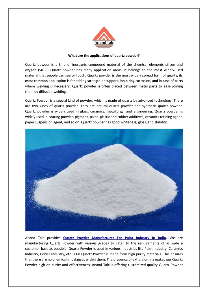 what are the applications of quartz powder