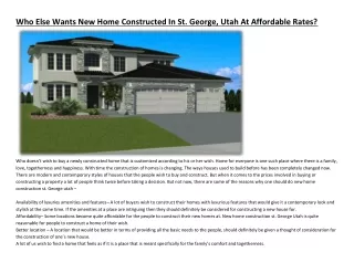 Who Else Wants New Home Constructed In St. George, Utah At Affordable Rates