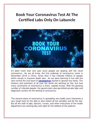 book your coronavirus test at the certified labs