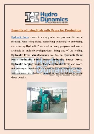 Benefits Of Using Hydraulic Press For Production