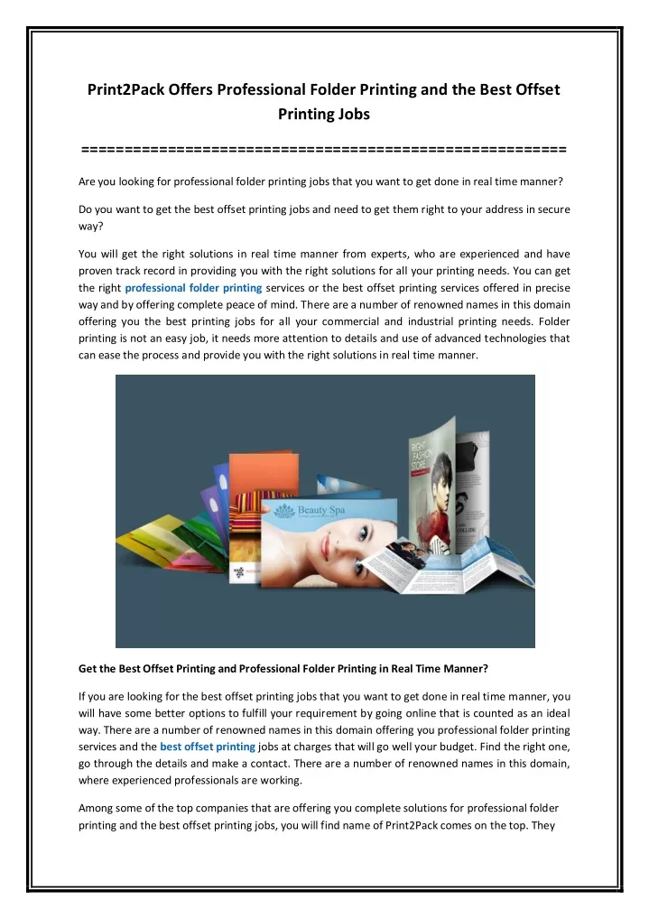 print2pack offers professional folder printing