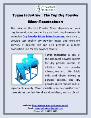 Tuyan Industries : The Top Dry Powder Mixer Manufacturers