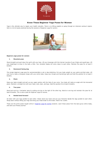 Know These Beginner Yoga Poses for Women