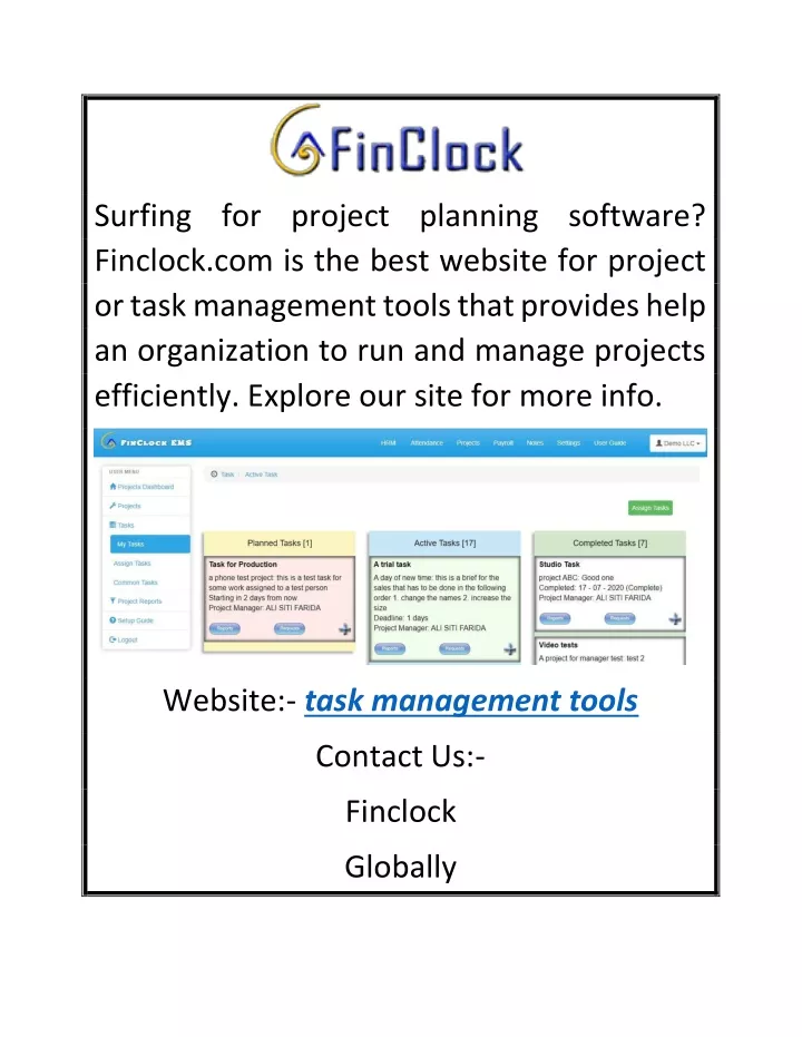 surfing for project planning software finclock