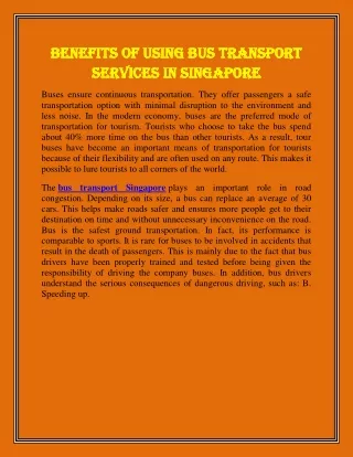 Benefits of Using Bus Transport Services in Singapore