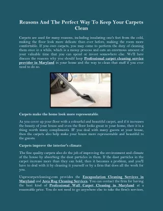 Reasons And The Perfect Way To Keep Your Carpets Clean