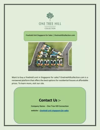 Freehold Unit Singapore for Sales | Onetreehillcollection.com