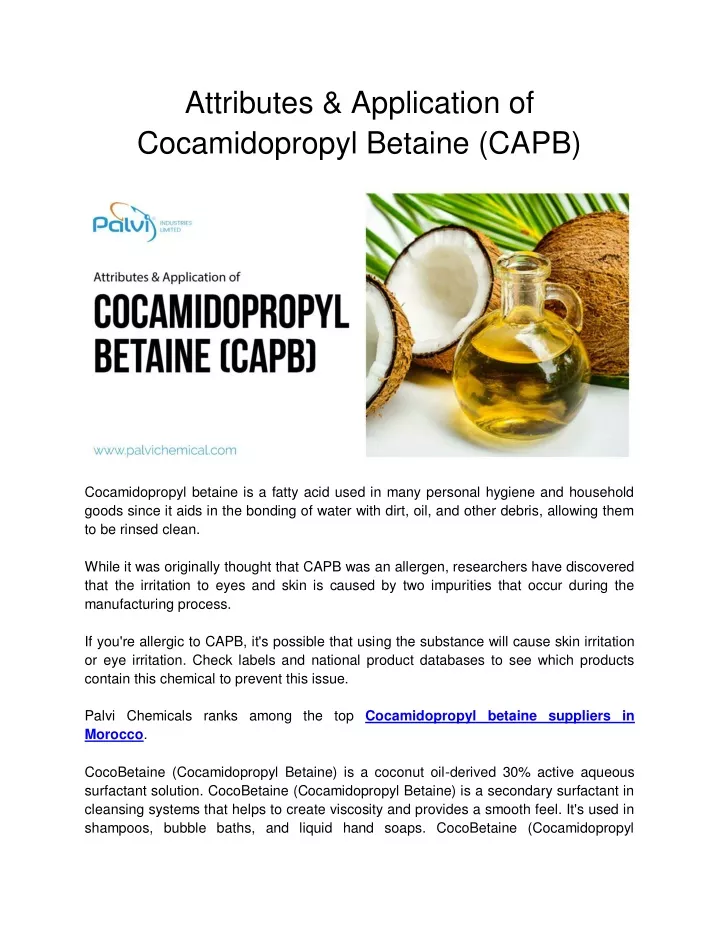 attributes application of cocamidopropyl betaine