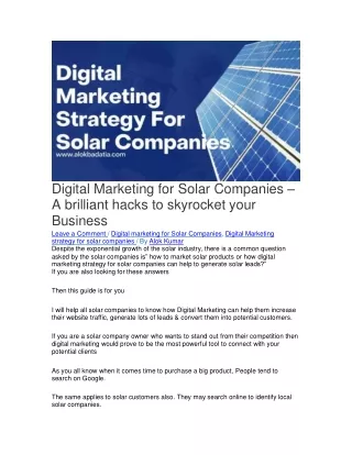 Digital Marketing for Solar Companies